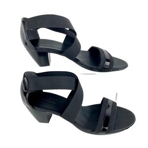 Munro Sandals Womens 10.5 M Black 2" Heels Soft Ankle Straps Comfort Slip On USA